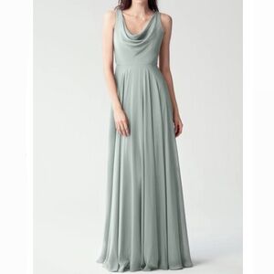 Jenny Yoo Morning Mist Liana Bridesmaid Dress Sleeveless Cowl Neck Gown Chiffon